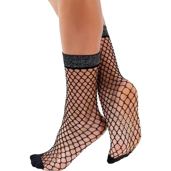 Women' European Black Ankle Fashion Patterned Fishnet Vintage Sheer Lace Socks - Picture 1 of 7
